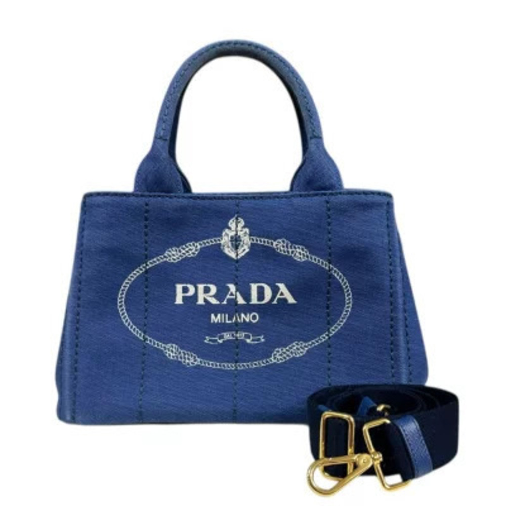 Prada Canapa Tote Shoulder Bag Canvas Blue